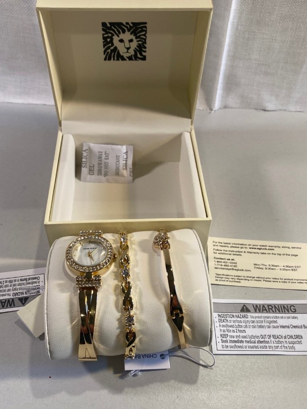 Anne Klein Gold-Tone Crystal Watch & Bracelet Set NWT AK-1868GBST